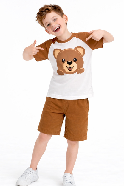 Teddy Printed Brown Boys  Nicker Suit 121