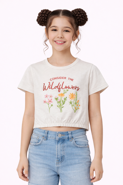 Orange Wildflowers Embroidered  T Shirt Girls