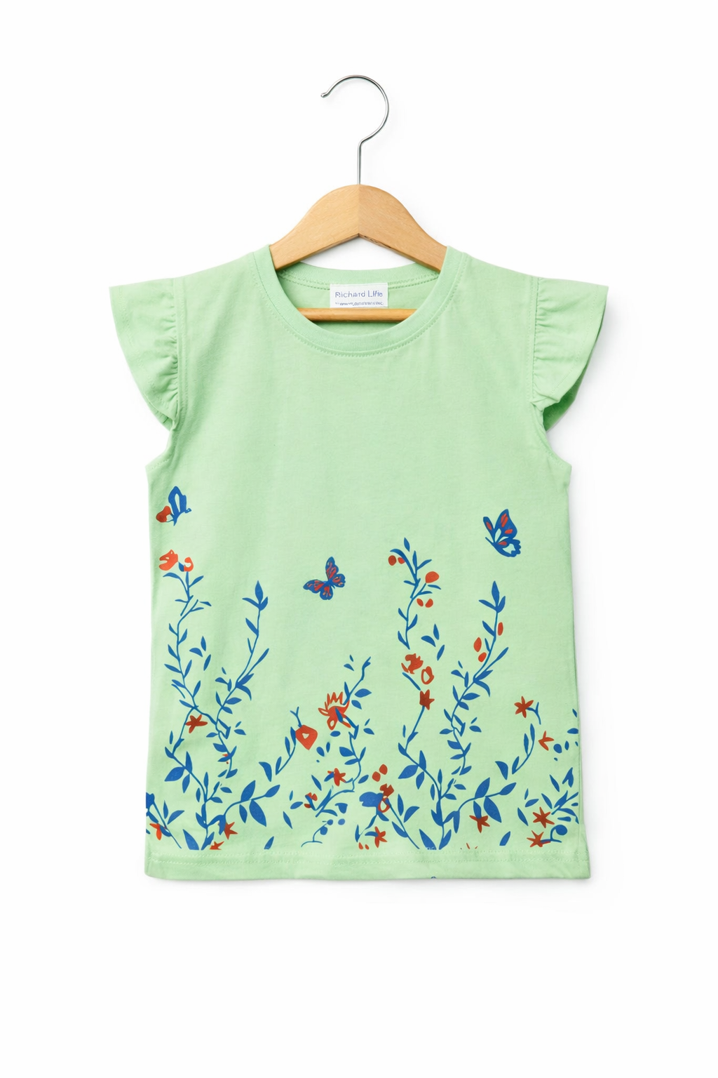 Butterfly & Flowers Sleeveless Green T-Shirt Girls