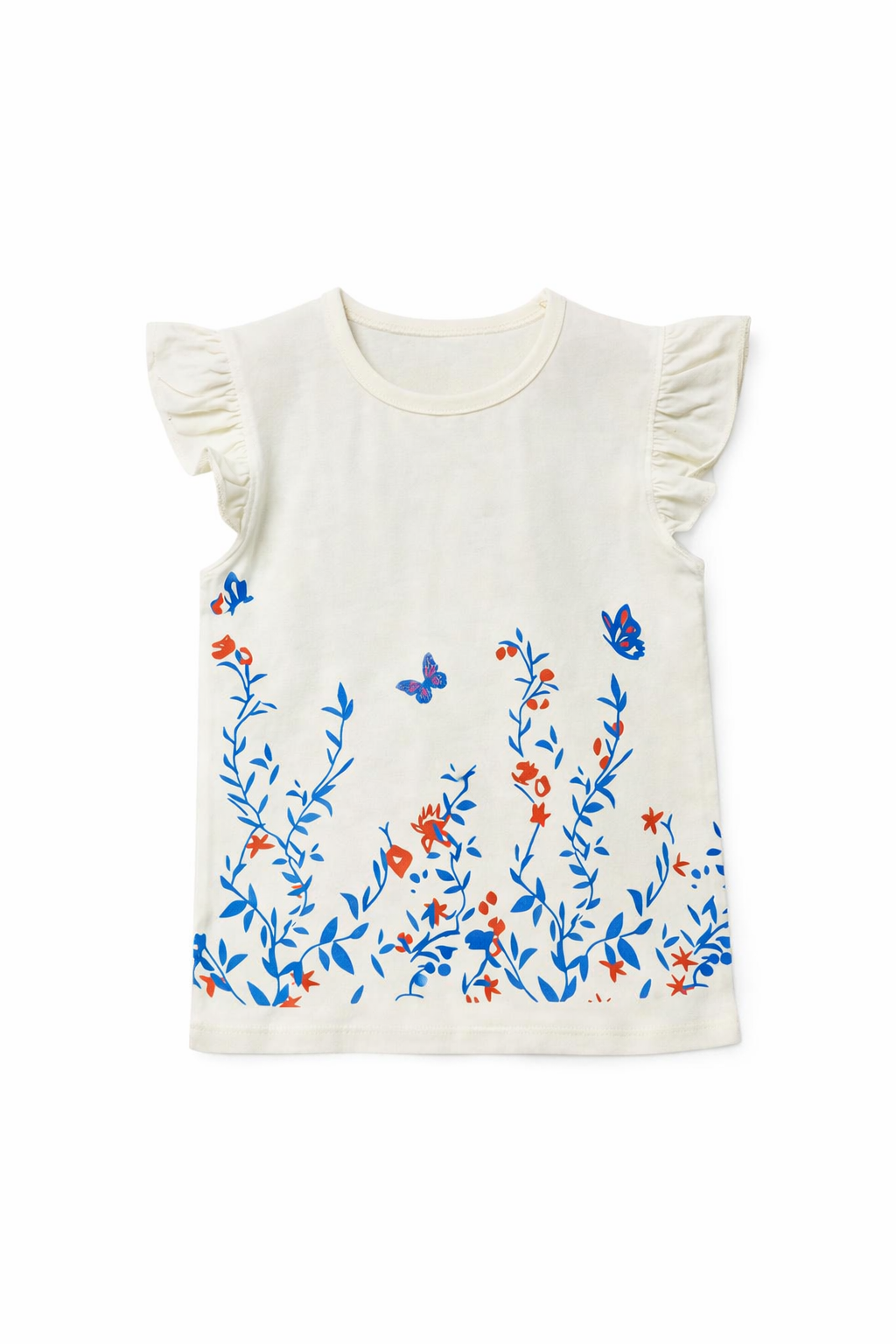 Butterfly &Flowers White T-Shirt Girls 420