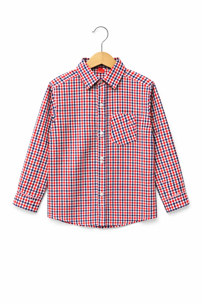 Red&Blue Checked Long Sleeve Cotton Dress Shirt 104