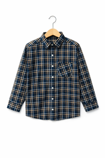 His&Hers Kid's Plaid Button Down yellow Check Shirts Cotton Long Sleeve Dress Shirt  109