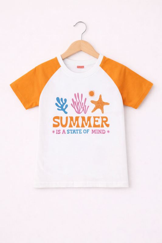 Orange Starfish [Summer is a state of Mind] Printed White Boys T-Shirt