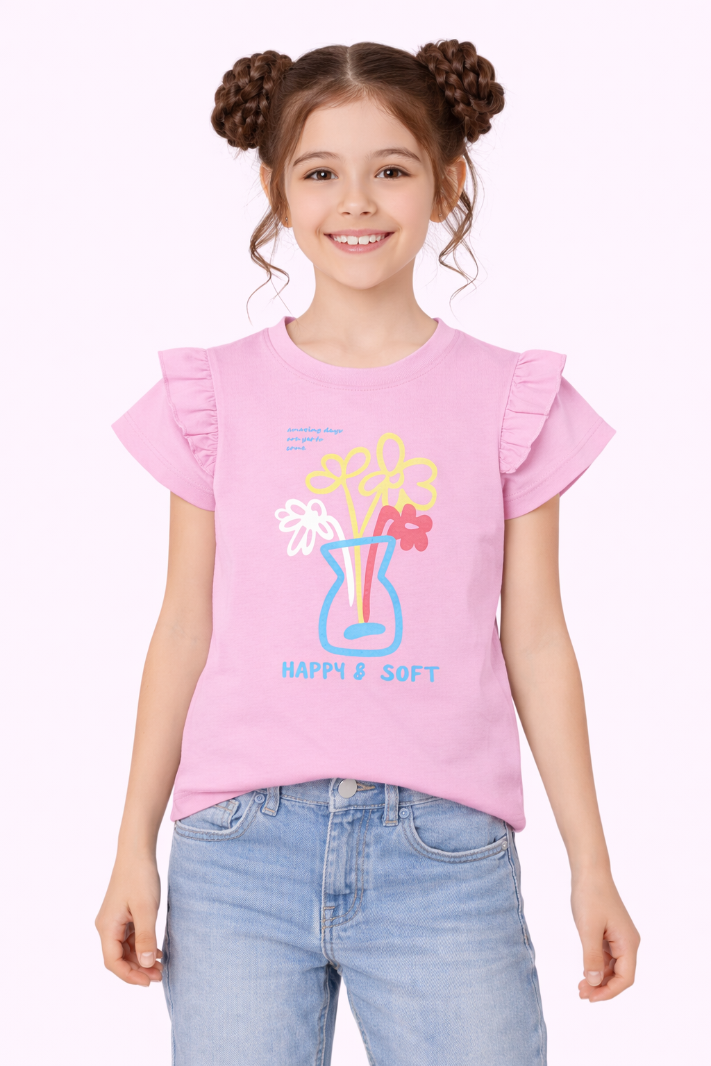 Happy Soft  Printed  light Pink  T-Shirt Girls