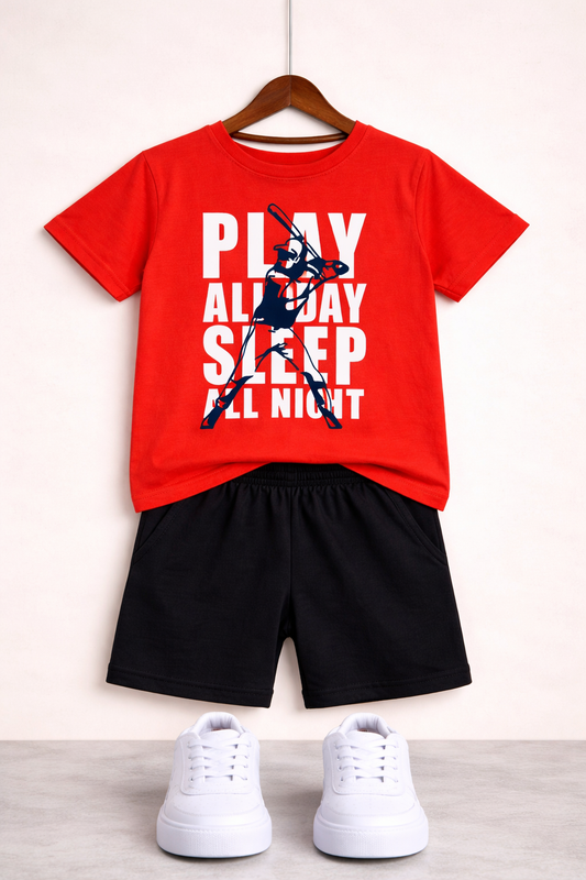 Play All Day Sleep All Night Red Nicker Suit Boys.121