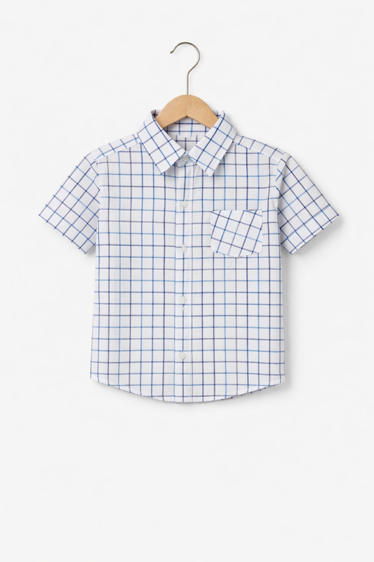 Red & Navy Checked Cotton Half Sleeve Dress Shirt 526