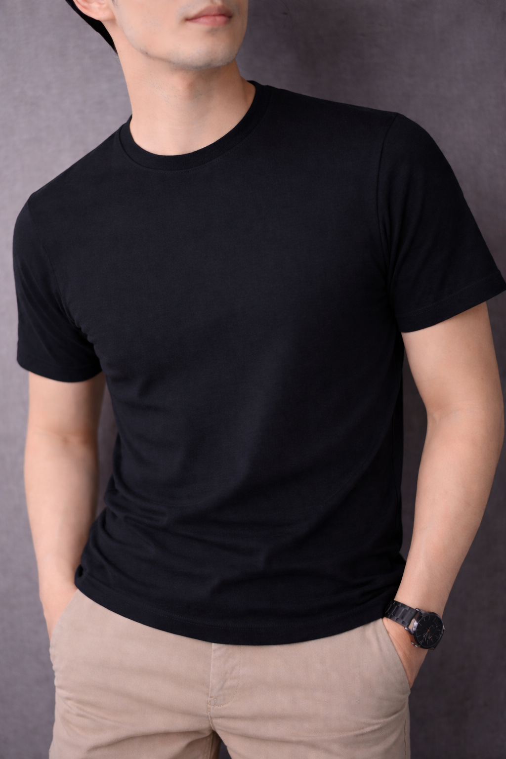 Black  Plain  Men's T-Shirt  545