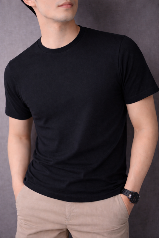 Black  Plain  Men's T-Shirt  545