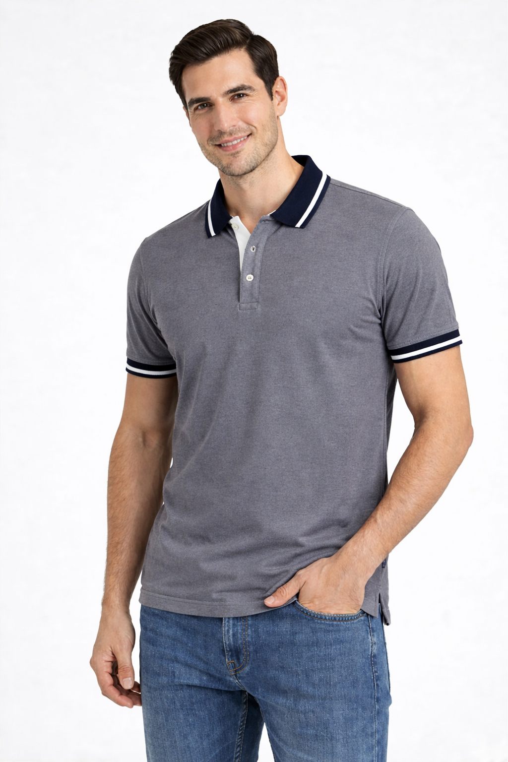 Men's Grey  Contrast Collar Polo Shirt 531