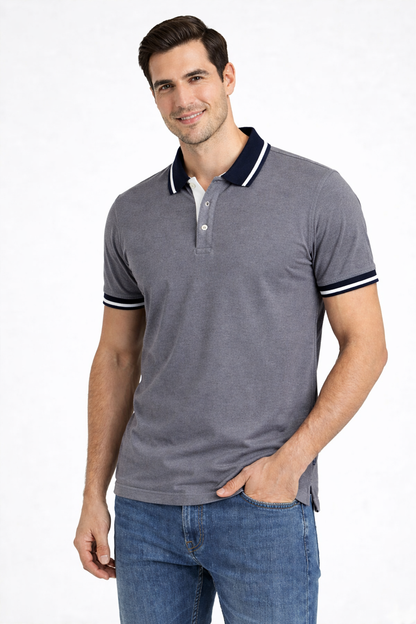 Men's Grey  Contrast Collar Polo Shirt 531