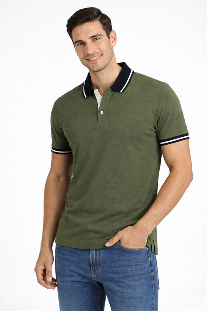 Men's Olive Green Contrast Collar Polo Shirt 531