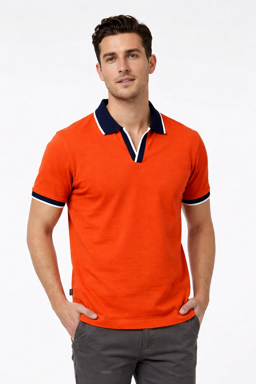 Men’s Johnny Collar Orange V-Neck Polo Shirt  532