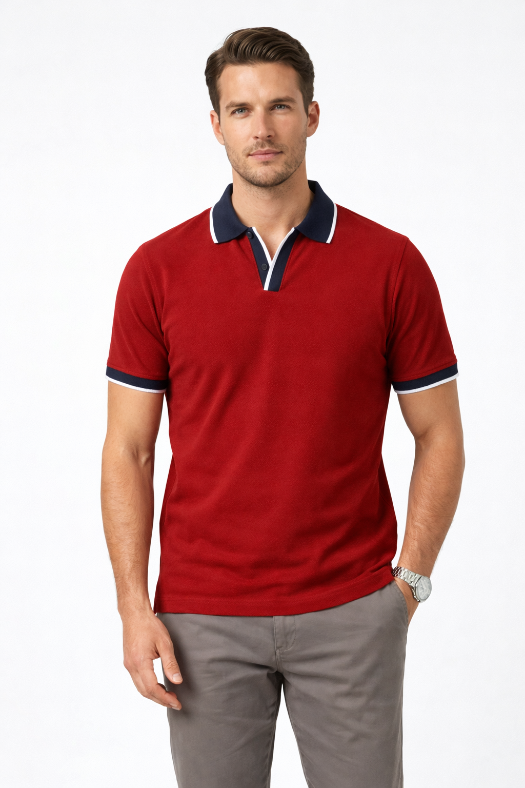 Men's Smart Fit Contrast Trim Polo –  Maroon  532