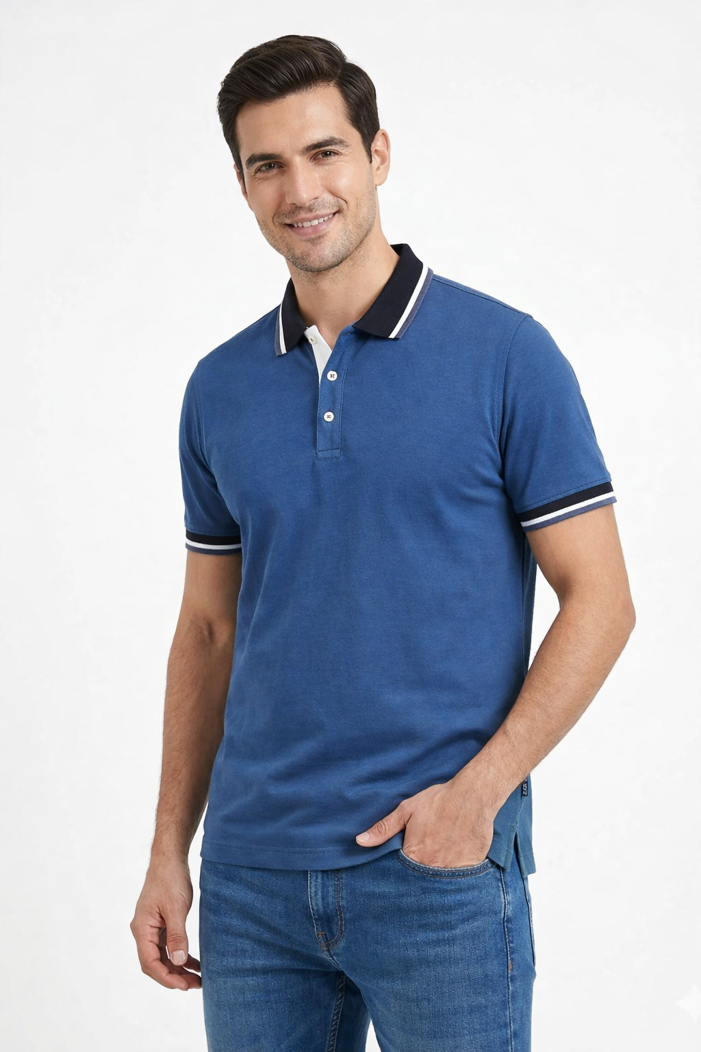 Men's Classic Black  Contrast Collar Navy Polo Shirt 531
