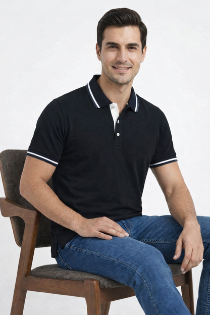 Men's Classic Black Contrast Collar Polo Shirt  538