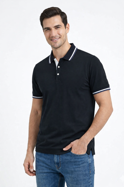 Men's Classic Black Contrast Collar Polo Shirt  538