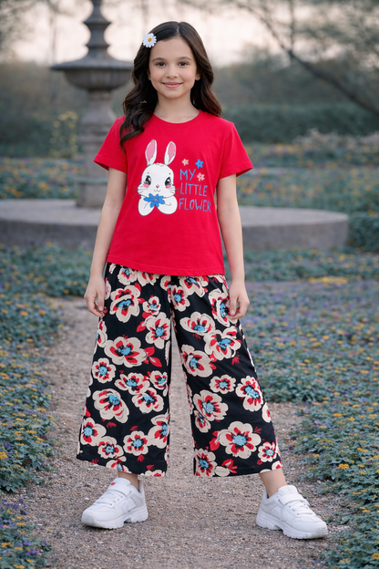 Rabbit Printed Cherry Red Girls T shirt &Cotton Flapper 275