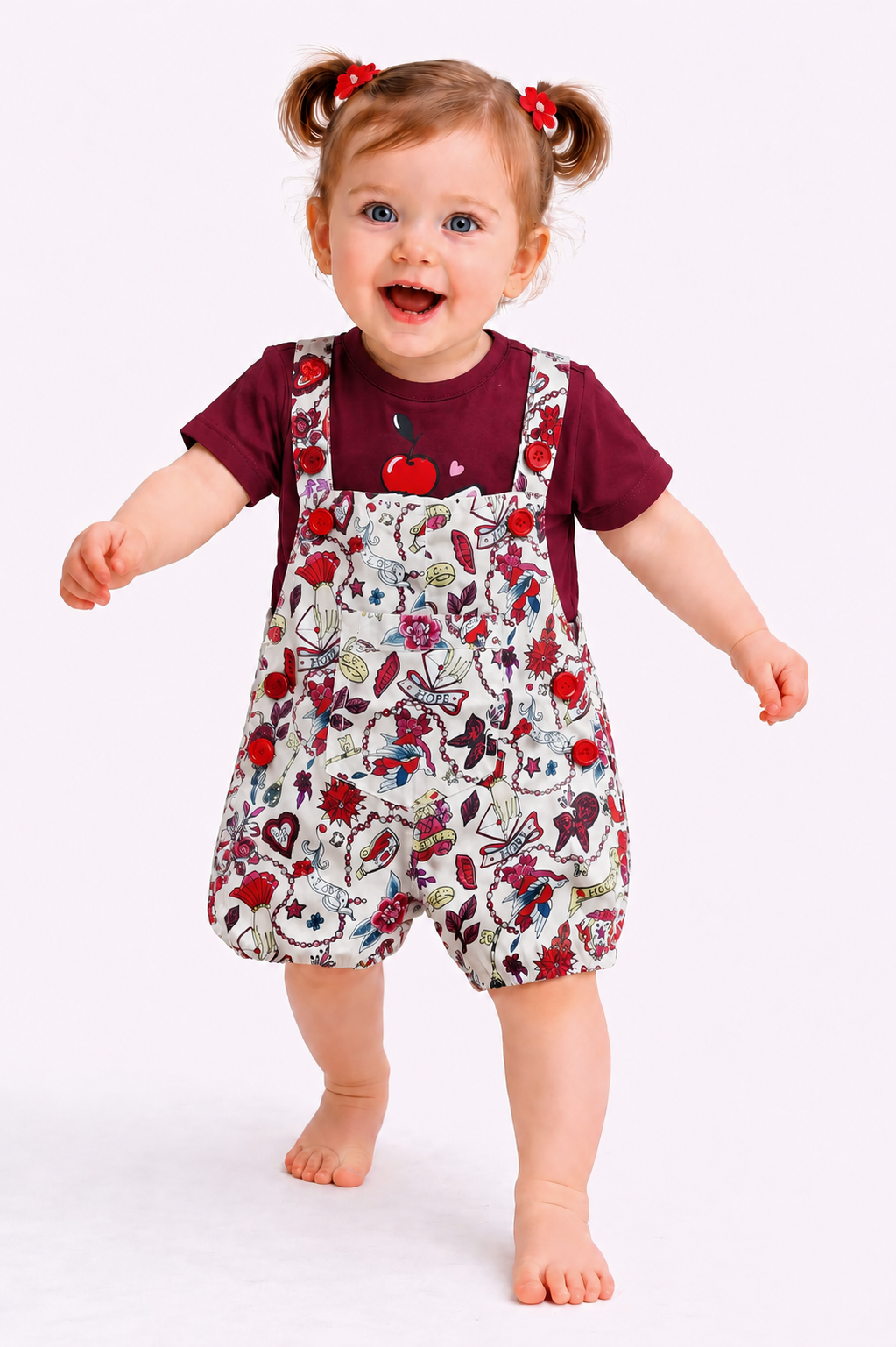 Vintage Charm Maroon Girls Romper Set 213