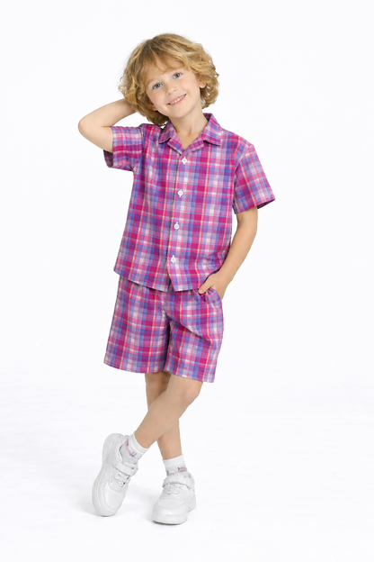 Pink Checked Cotton Nicker Suit Boys 503