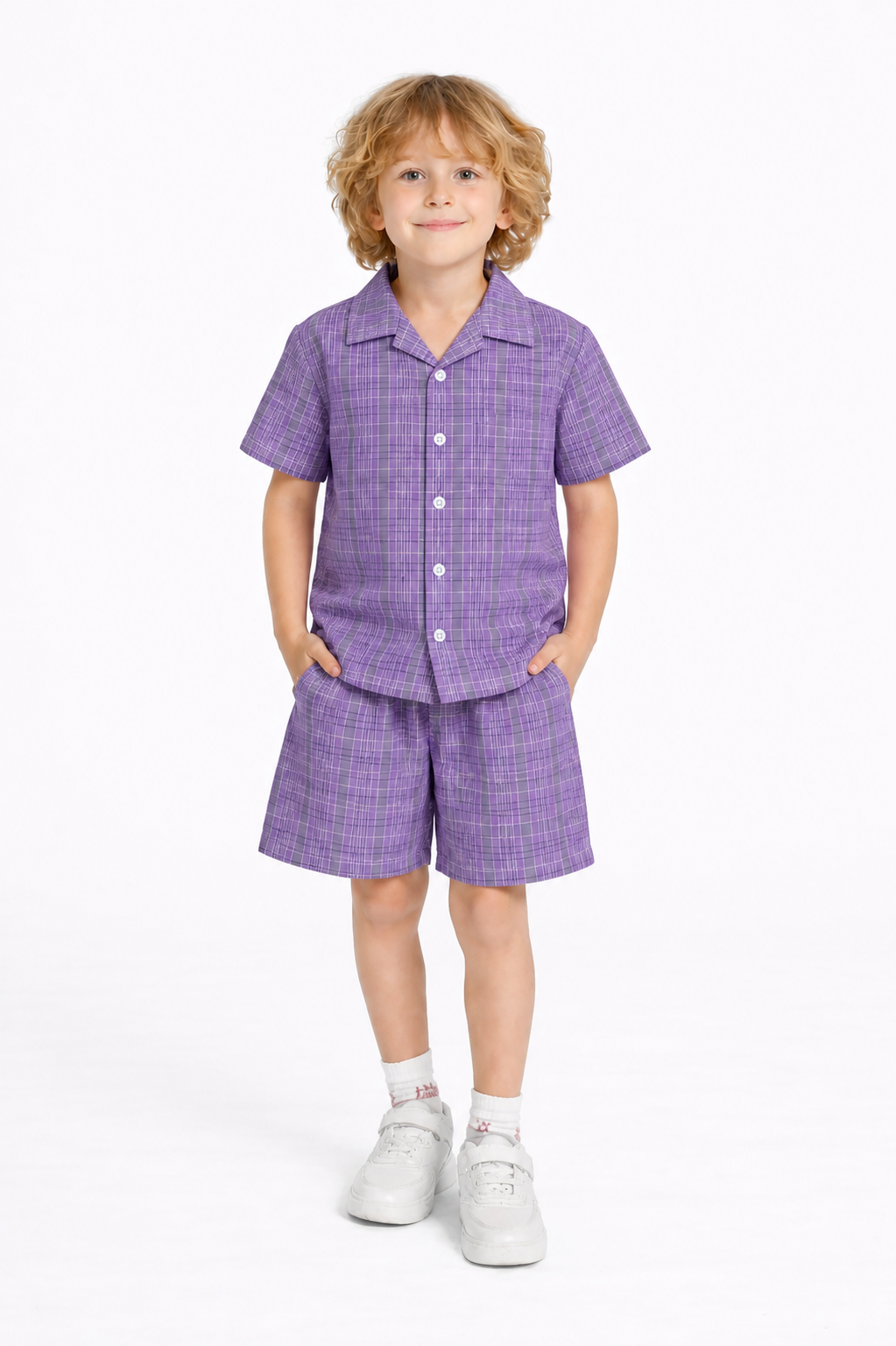 Purple Checked Cotton Nicker Suit Boys 504