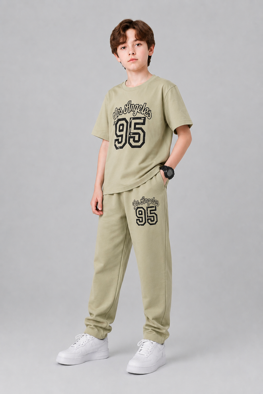 [Los Angeles 95 ] Printed Muted Khaki Green T-Shirt &Trousers Boys 284