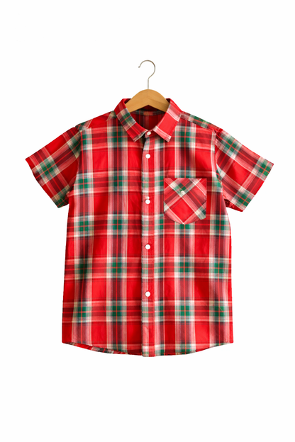 Checked Red Layered Casual Shirt Boys 220