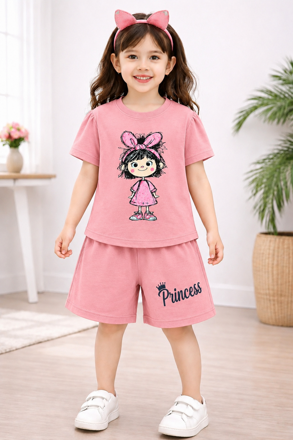 Doll Printed Peach Pink  Girls Nicker Suit 284