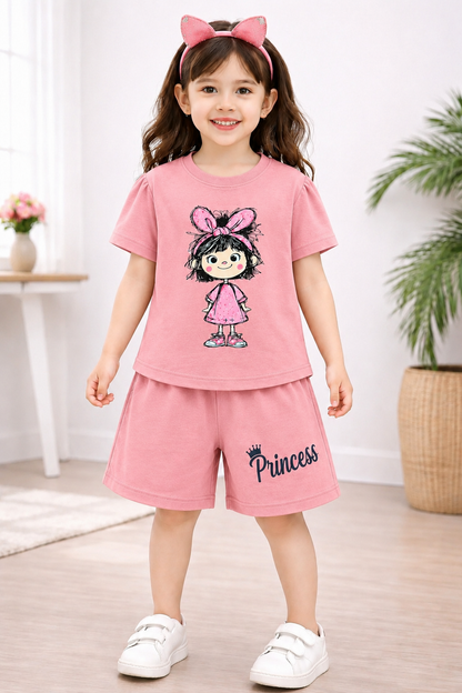Doll Printed Peach Pink  Girls Nicker Suit 284