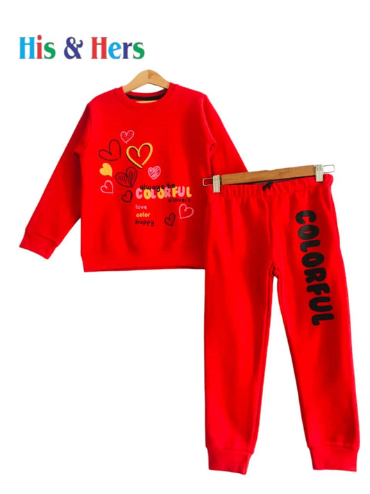 "Always Be Colorful"  Heart Prints Red Track Suit  Girls(004)