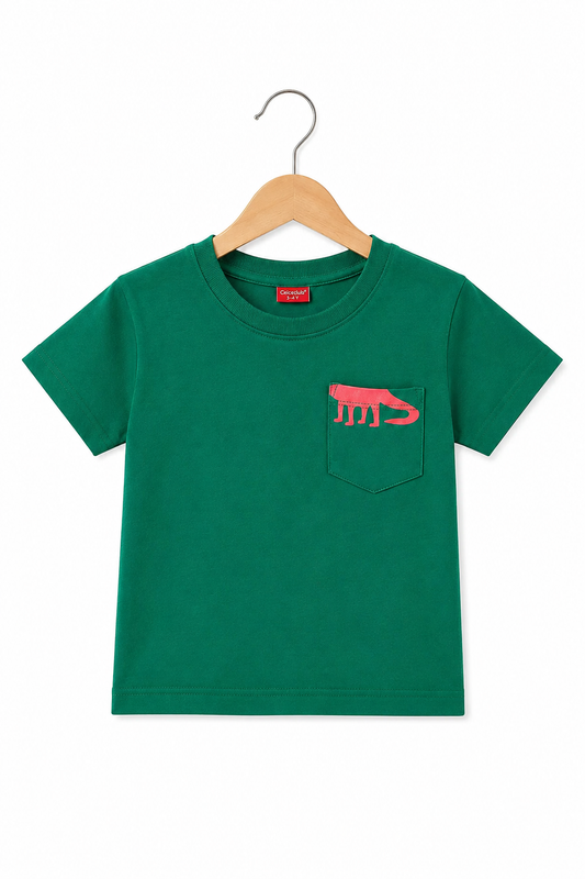 Green Boys Pocket T-Shirt in Soft Cotton Jersey Fabric for Kids | Pakistan