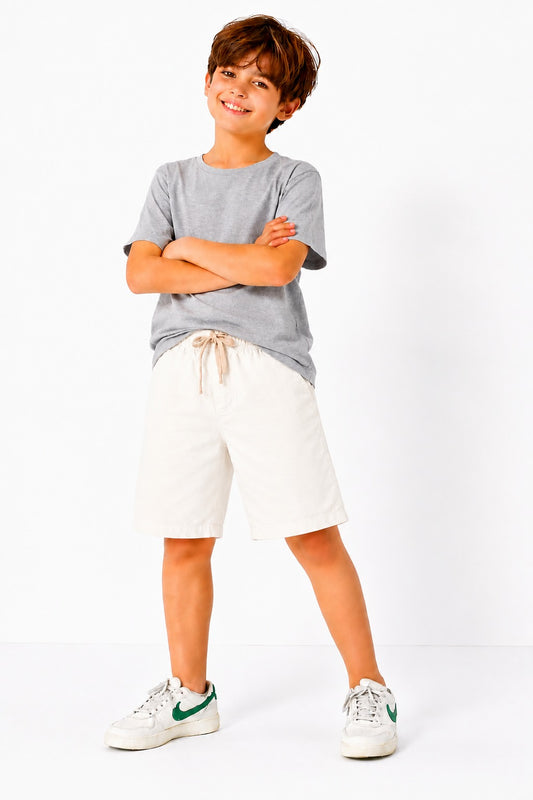 Elastic Waist White Cotton Shorts Boys 261
