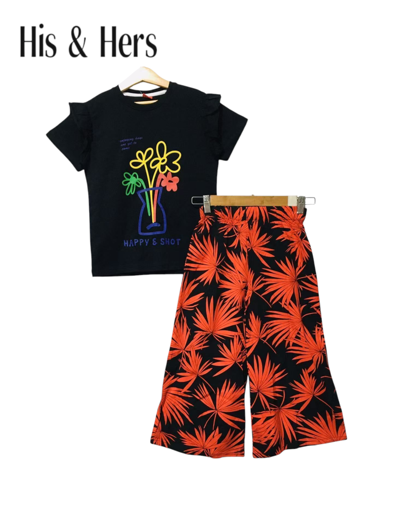 Flowers Print Black T-Shirt & Flapper 105