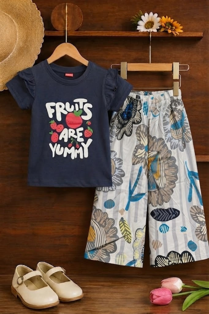 [Fruit Are Yummy ] Printed Navy Girls T-Shirt &Cotton Flapper 613