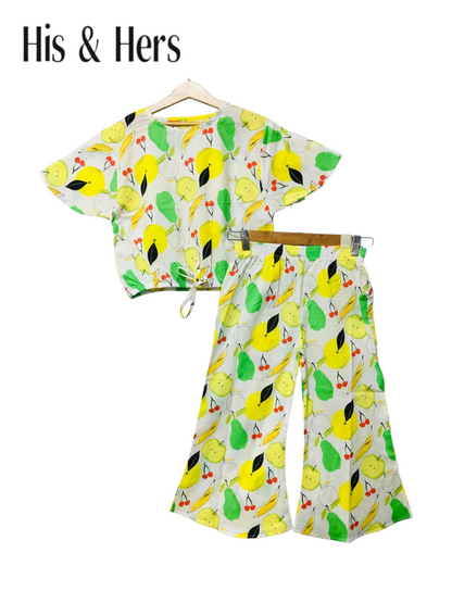 Fruits Allover Print White Cotton Girls Co-Ord Set 244