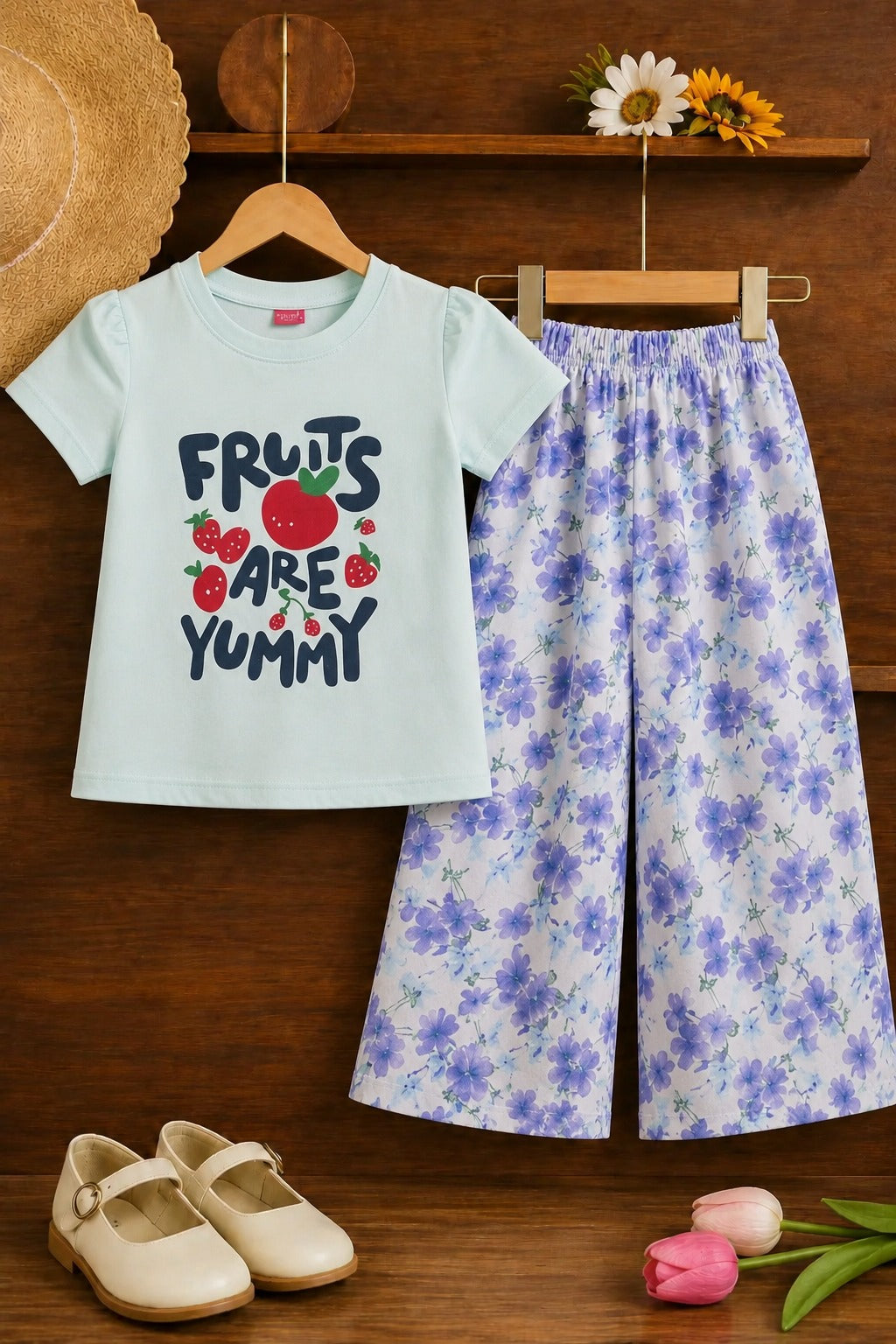 [Fruits Are Yummy ] Light Blue Girls T-Shirt &Cotton Flapper 613