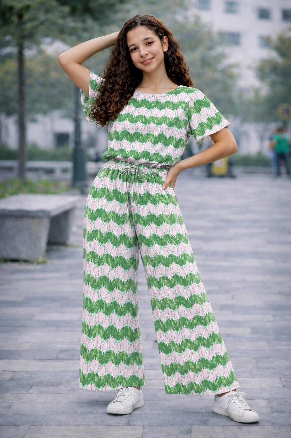Garden Tulip Bloom Printed Cotton Girls Co-Ord Set 716