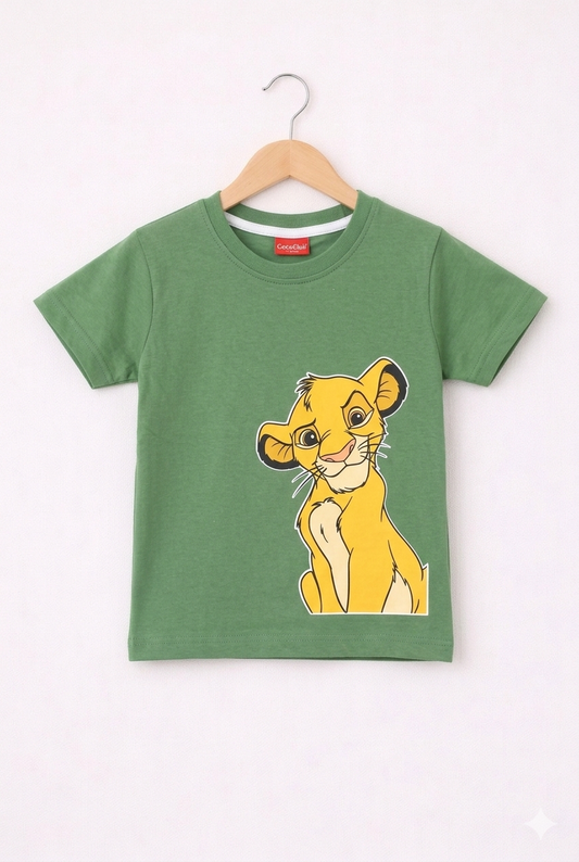 Yellow Simba Printed Green  Boys T-Shirt