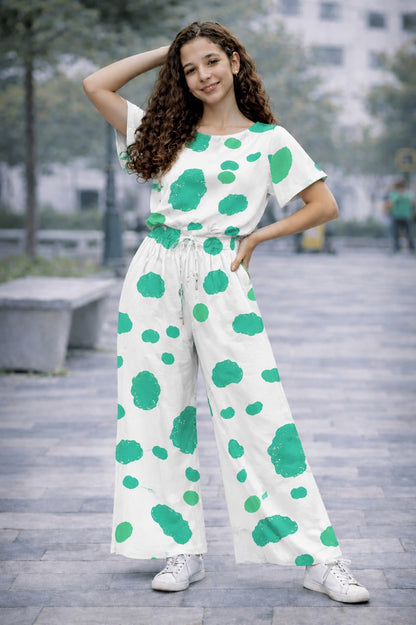 Green Circle Printed Print Cotton Girls Co-Ord Set 719