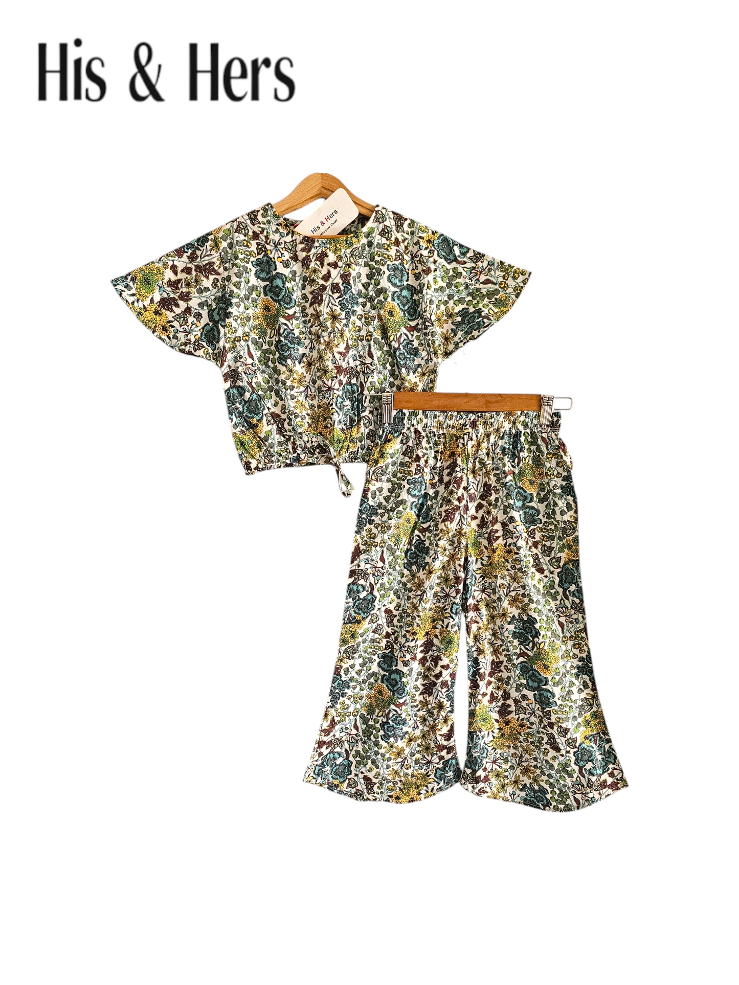 Green&Yellow Flowers All Over Print Skate Fish Girls[1-4 Year] 244