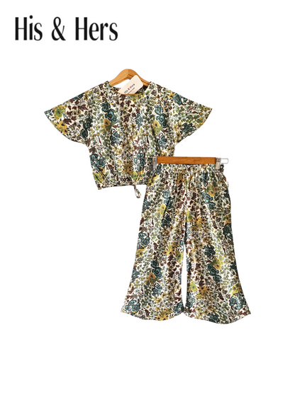Green&Yellow Flowers All Over Print Skate Fish Girls[1-4 Year] 244
