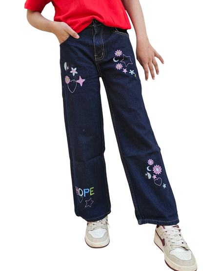 HOPE Embroidered Dark Blue  Flapper Jeans Girls 118