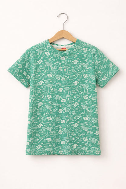Hawaiian Pattern Print Green Henly Polo Shirt Boys 215