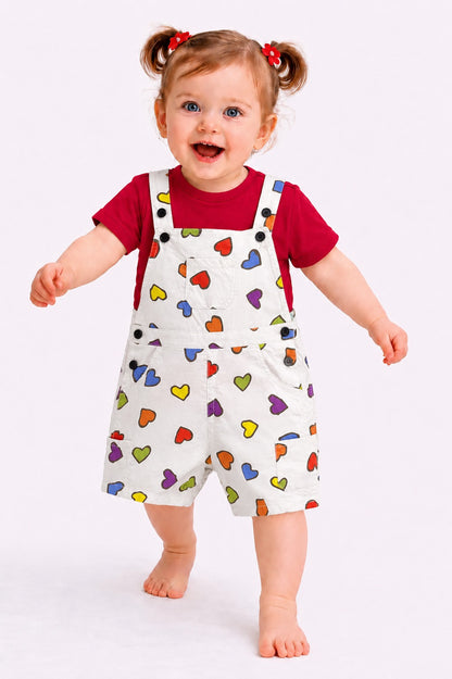 Heart Printed Red Girls Romper Set 704