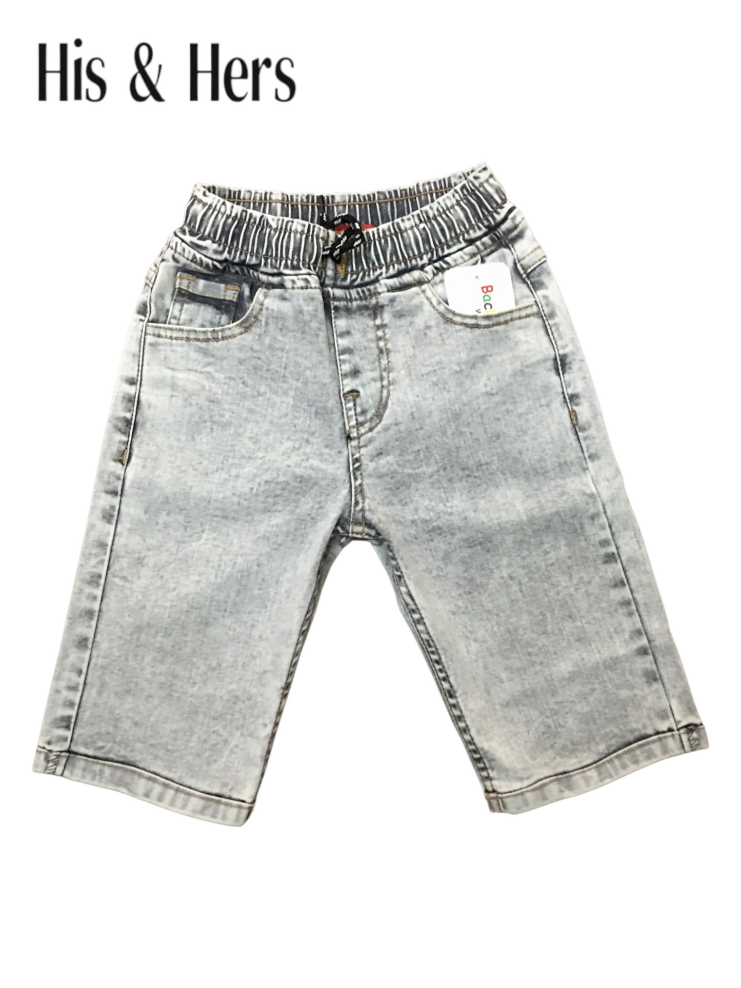 His&Hers Kid's Elastic Waist Oatmeal Denim Shorts Boys 270