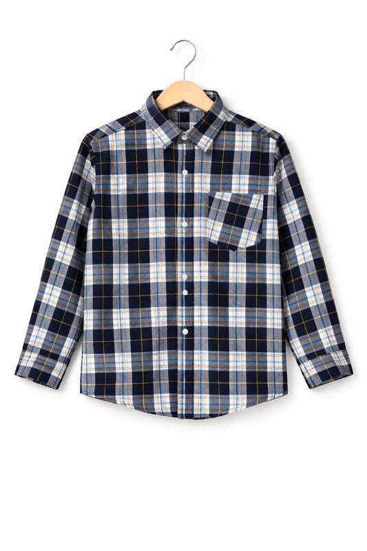 His&Hers Kid's Plaid Button Down Black Check Shirts Cotton Long Sleeve Dress Shirt  109