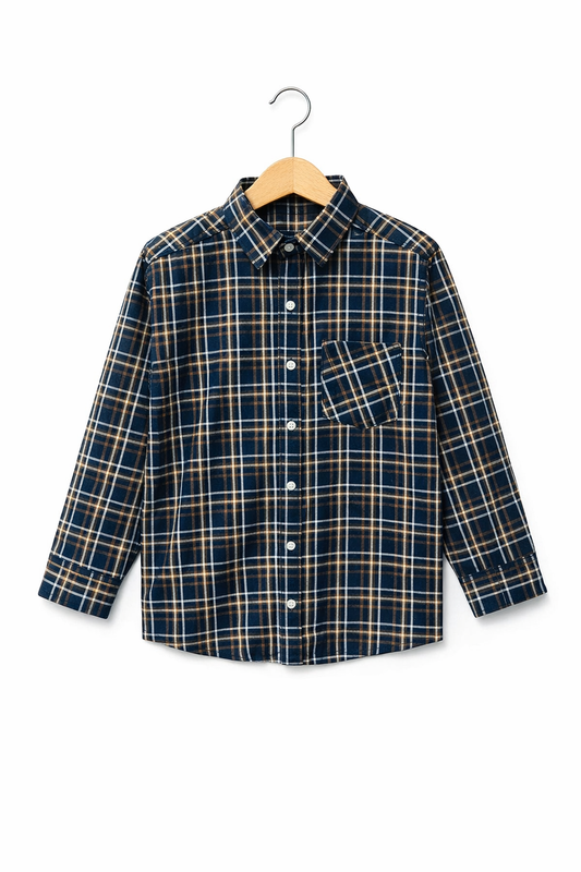 His&Hers Kid's Plaid Button Down yellow Check Shirts Cotton Long Sleeve Dress Shirt  109