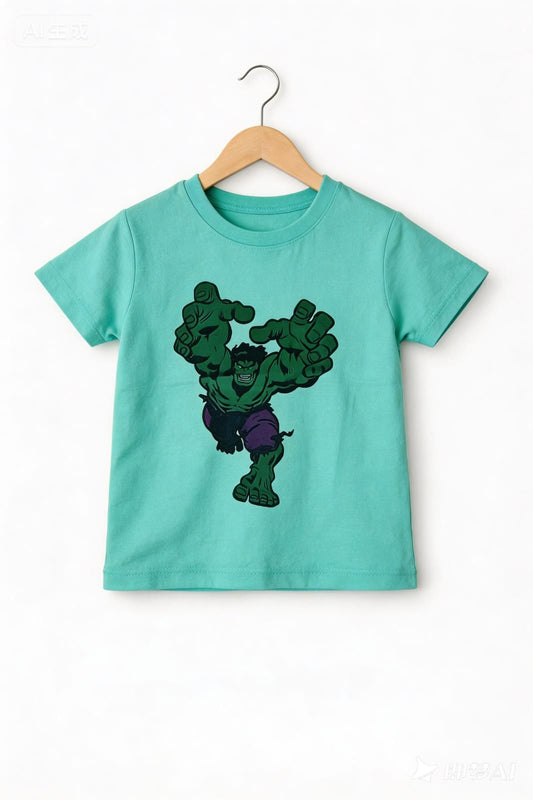 Hulk Printed Sea Green Boys T-Shirt  226