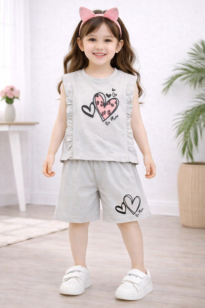 Heart Printed light Grey  Girls Nicker Suit  219