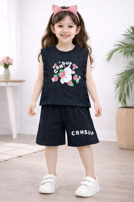 CRHSUP Printed  Black  Girls Nicker Suit