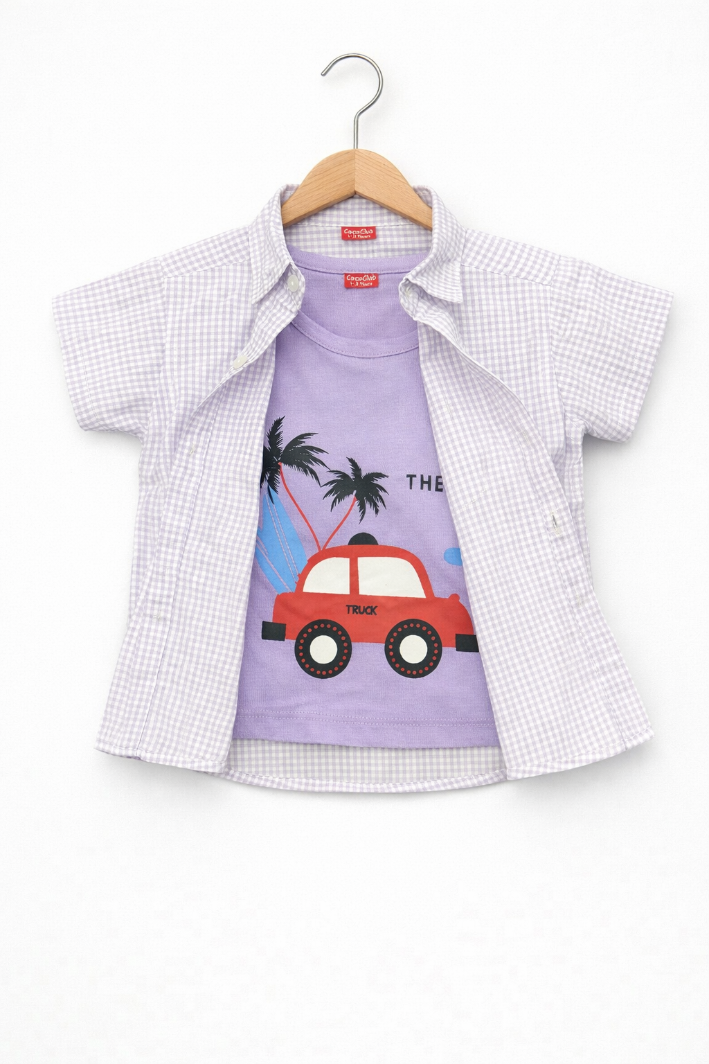 Lavender Check Car Printed Layered Casual Shirt 202